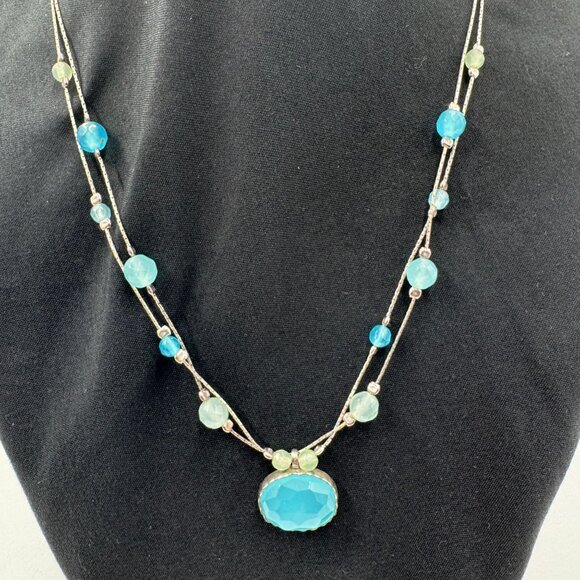 Sterling Silver Multi-Strand Aqua Chalcedony Ocean Blue Necklace 925 Israel - Picture 13 of 15